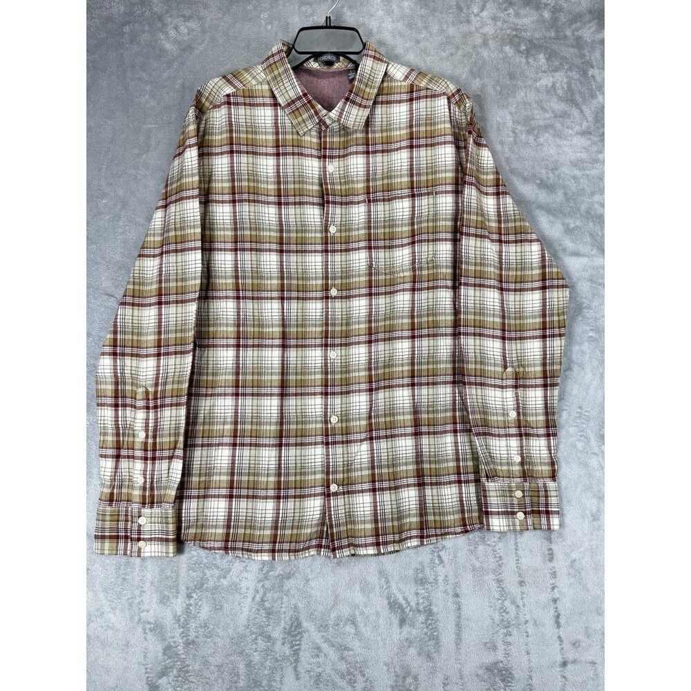 Toad&Co Mens Button-UP Shirt L White Plaid Regular Button Sleeve Short Down UP
